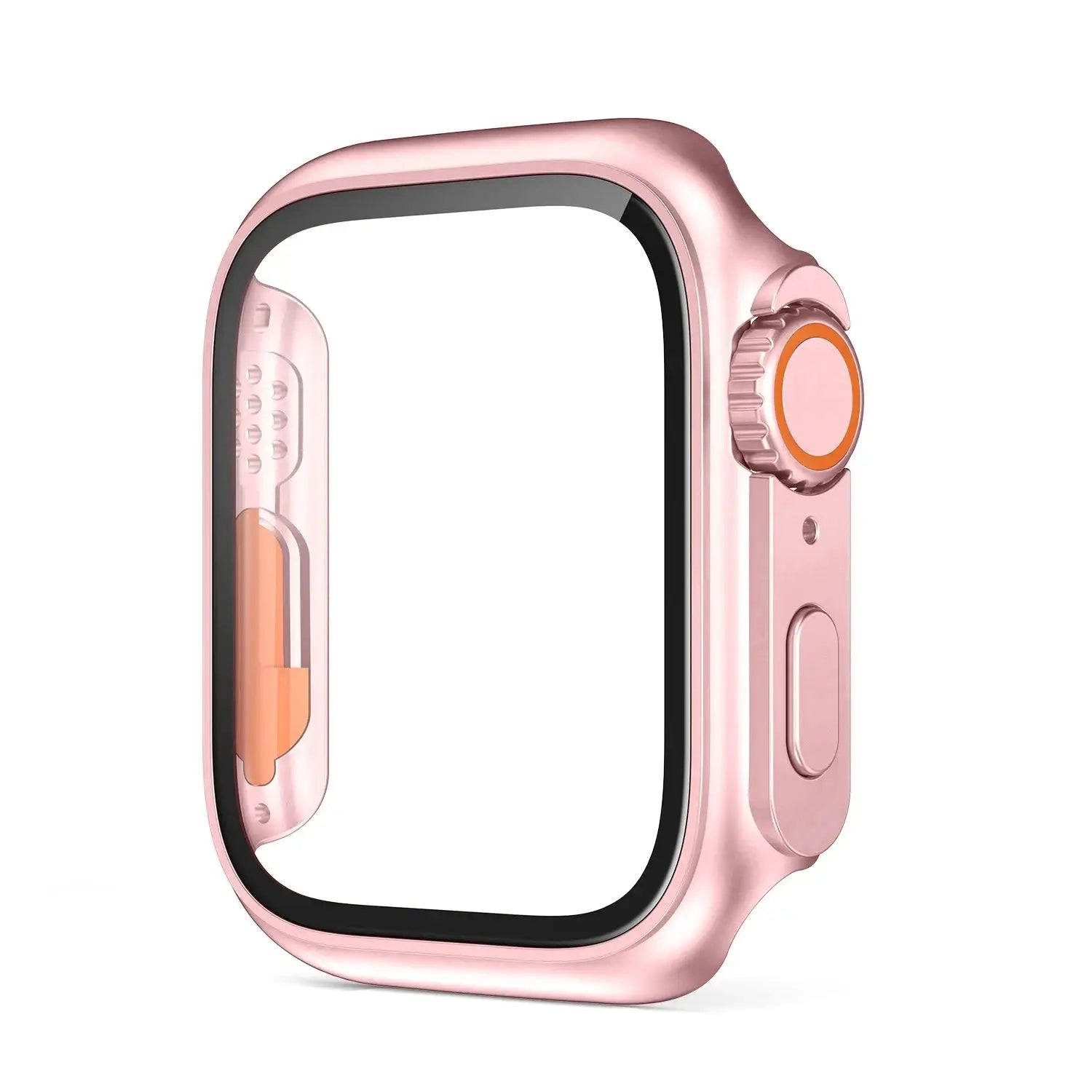 Simples Market Glass+Case for Apple Watch rose-gold bumper with screen protector; fits 38–46mm.