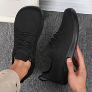 Simples Market men's wide-toe black breathable knit sport shoes, minimalist hiking/fitness sneakers pair