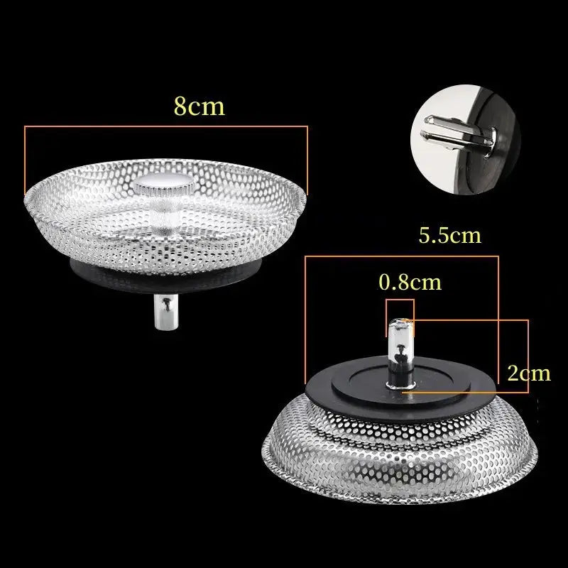 Sink strainer with drain plug, stainless steel, 8 cm diameter, Simples Market