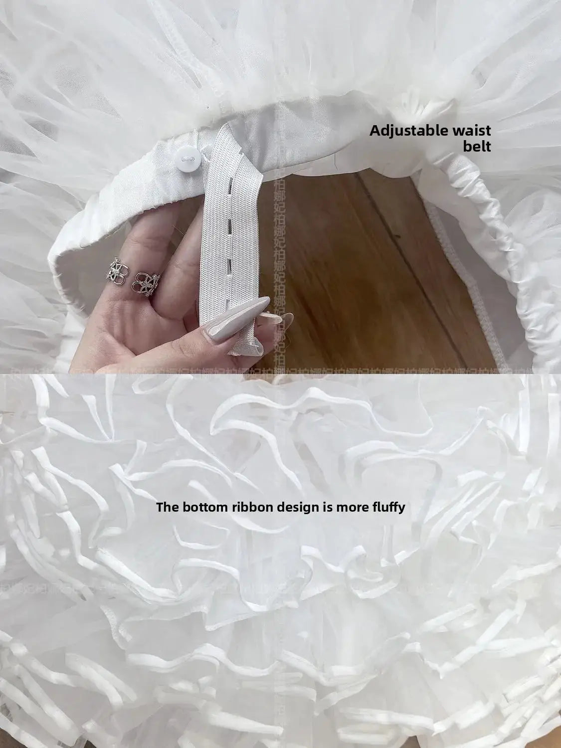 Lolita petticoat underskirt by Simples Market, white mesh with fluffy bottom ribbon and adjustable waist belt