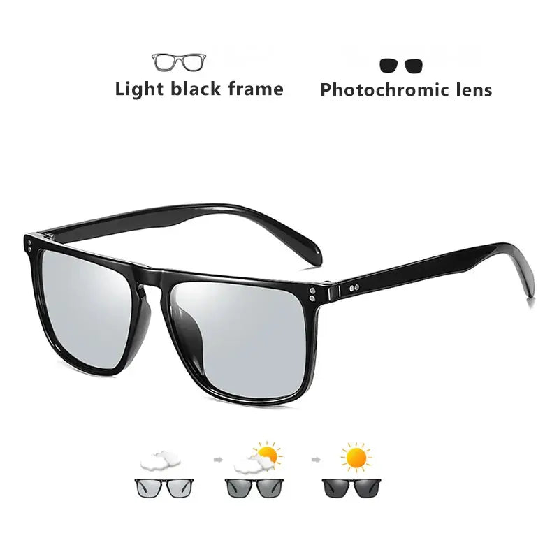 Rivet Square Photochromic Sunglasses Polarized Day Night Vision With Anti Glare Unisex