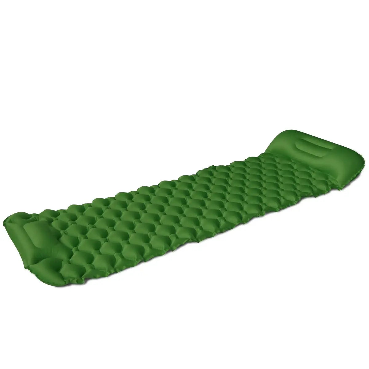 Inflatable sleeping pad by Simples Market, ultralight green camping mat with raised head support