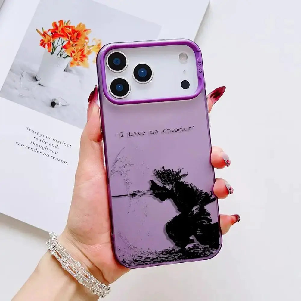 V-Vagabond S-Samurai anime iPhone case by Simples Market, purple air-matte, shockproof with samurai silhouette.