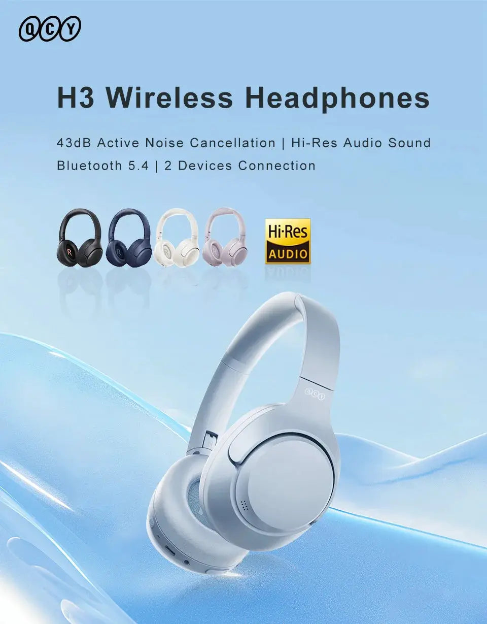 QCY H3 Wireless Headphones over-ear Bluetooth 5.4 with Hi-Res audio; black, blue, white, pink variants