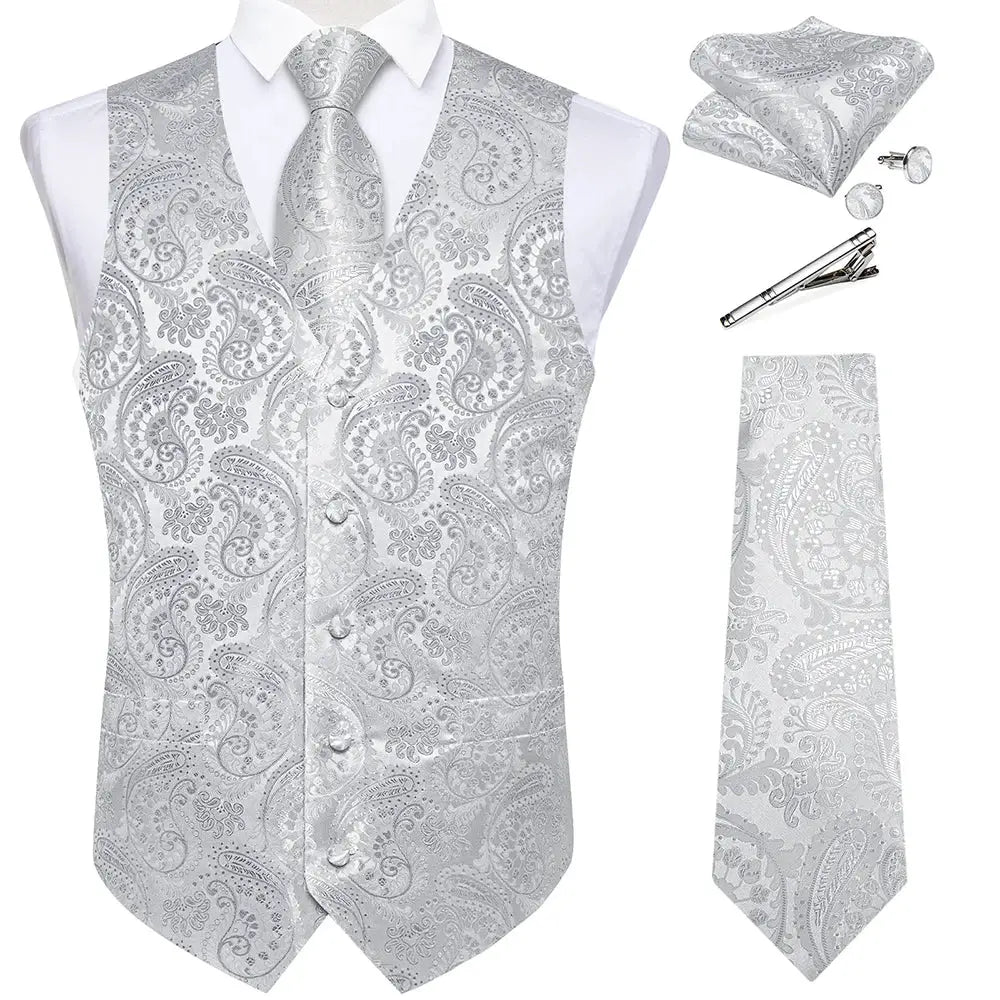Black Jacquard Men Vest Paisley Single Breasted Wedding Groom
