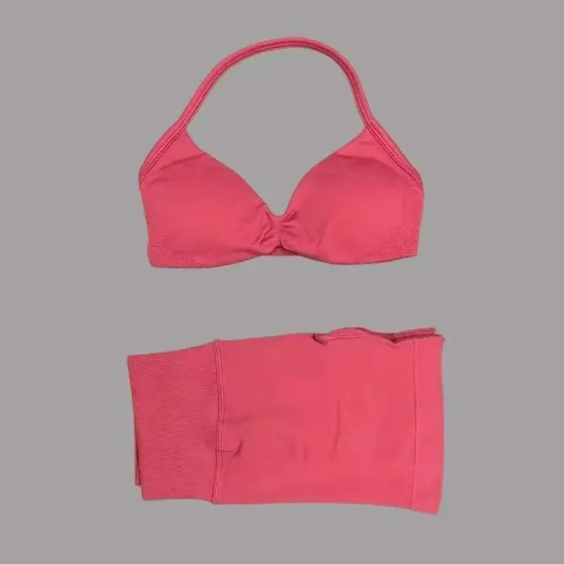 Histello 2 Piece Women Yoga Set Strappy Bra Top Scrunch Shorts