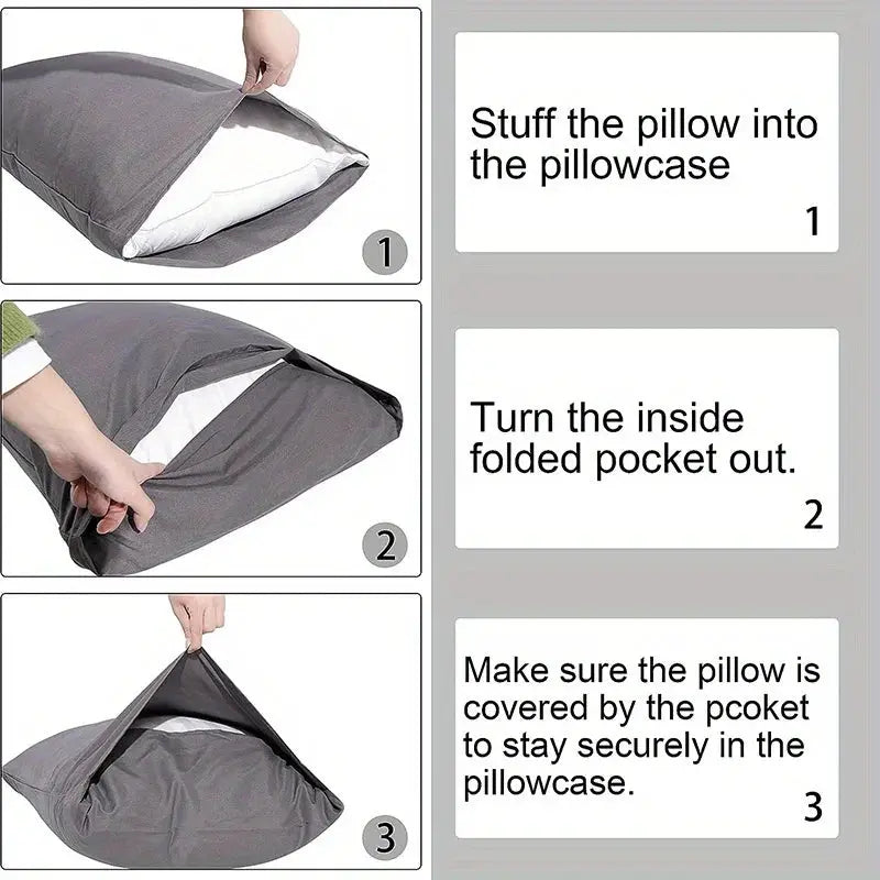 1pc 100% cotton brushed color-block pillowcase in grey, Simples Market, envelope closure, soft and cozy