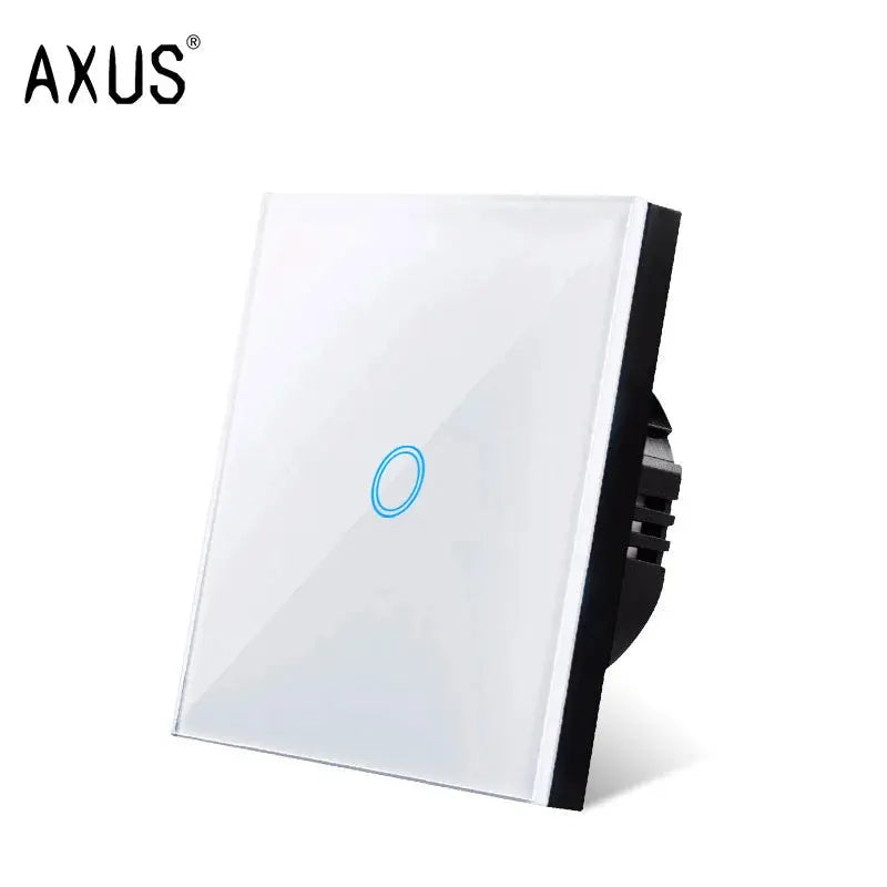 AXUS touch switch panel with tempered crystal glass front and blue LED ring