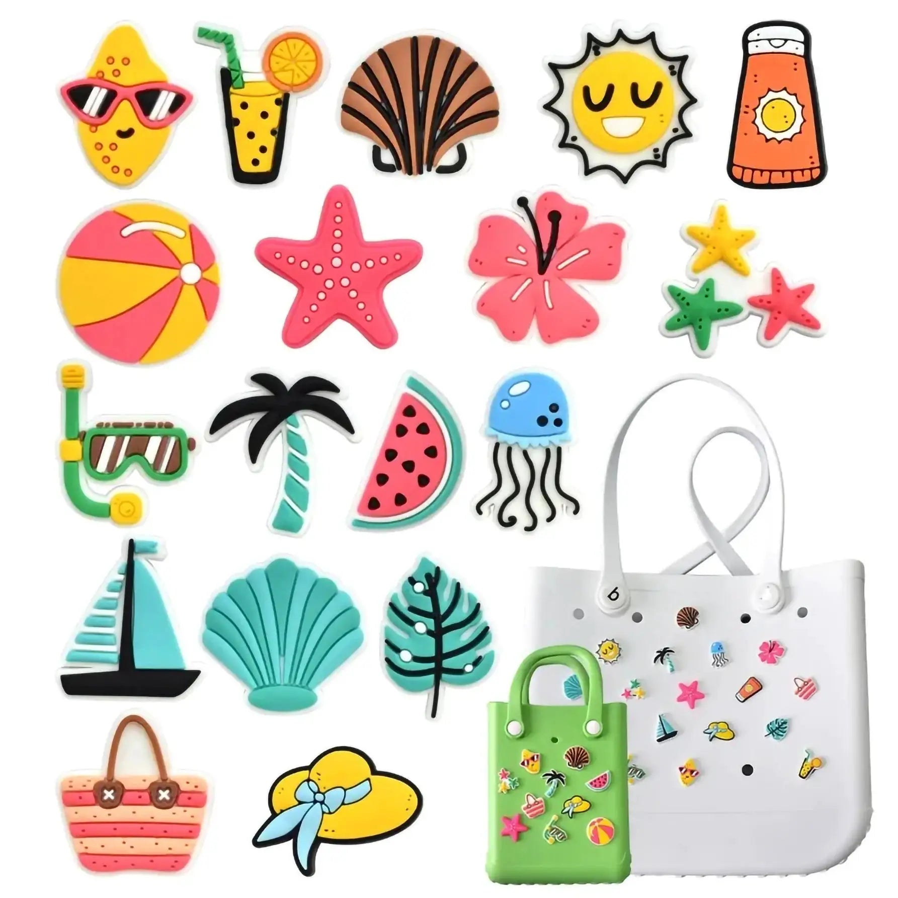 18 Pieces Rubber Bag Accessories Random Pairing Decorative Buckles for Women Beach Tote Handbag Summer Decoration