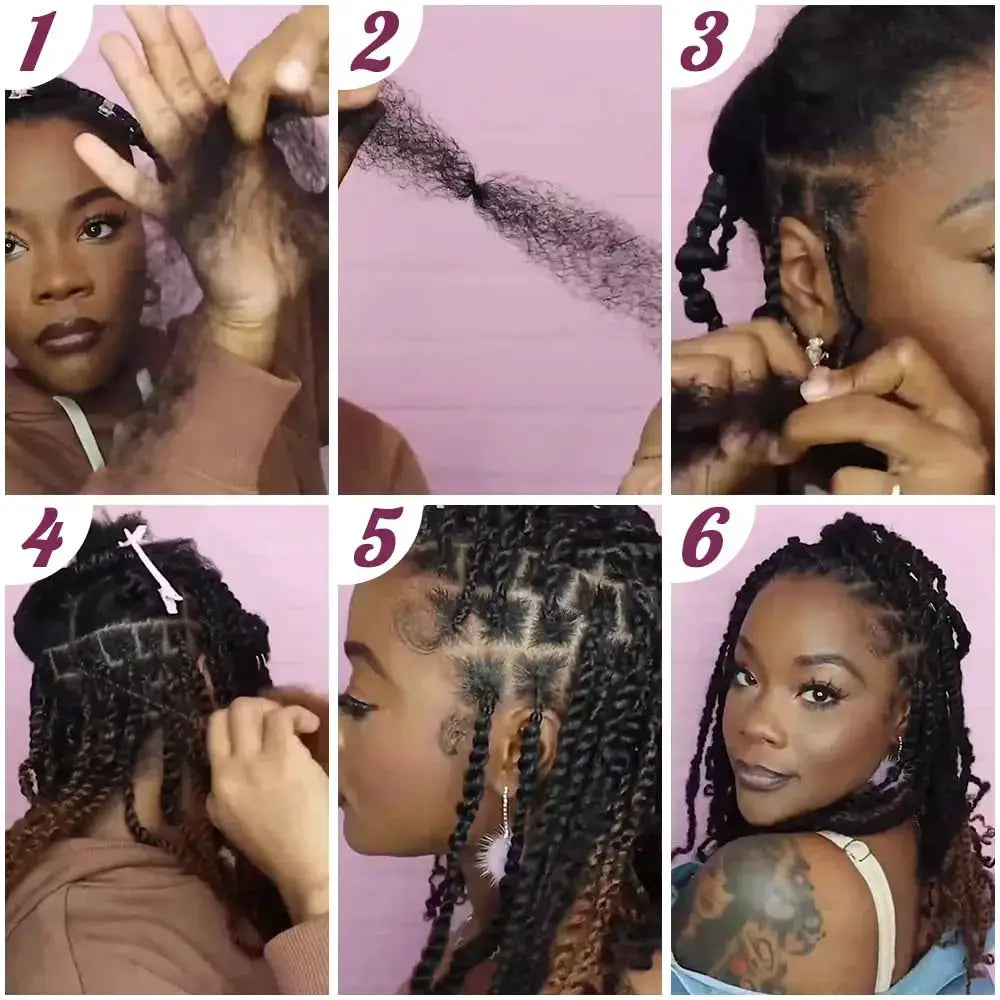 Simples Market Afro Kinky Curly Bulk Remy hair for braiding, black, soft and lightweight, six-panel montage