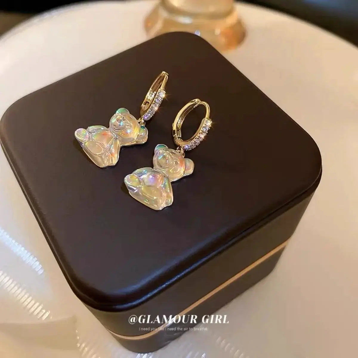 Cute Bear Drop Earrings With Cubic Zirconia In Golden Copper Trendy Party Wedding Jewelry Gift For Girls