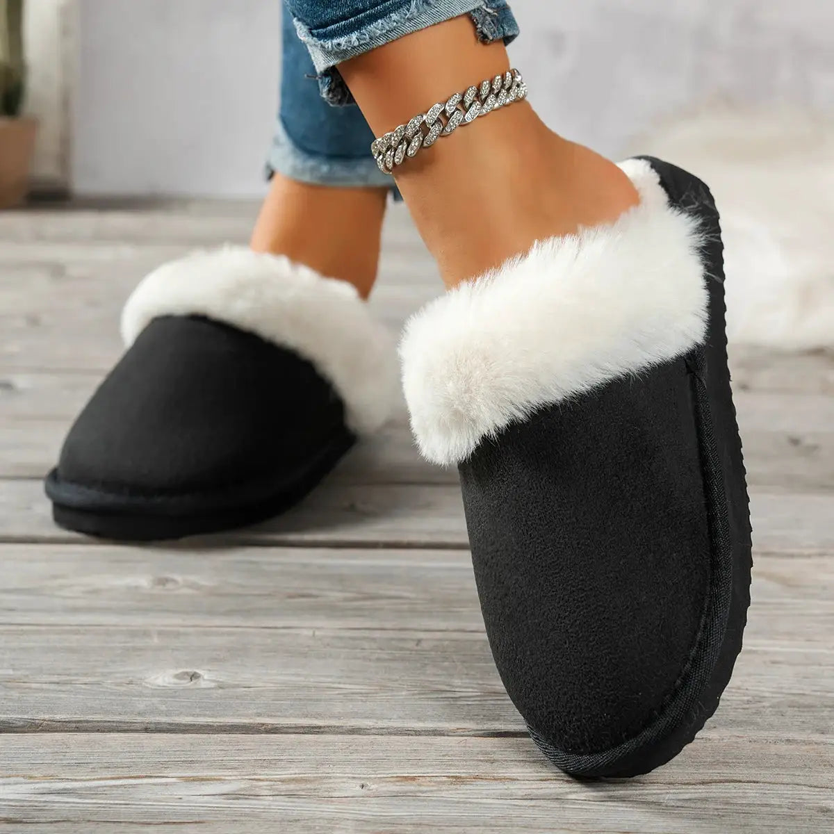 CozyNest Womens Winter Slippers Non Slip Plush Low Heel Slip On Thickened Lining For Warmth And Comfort
