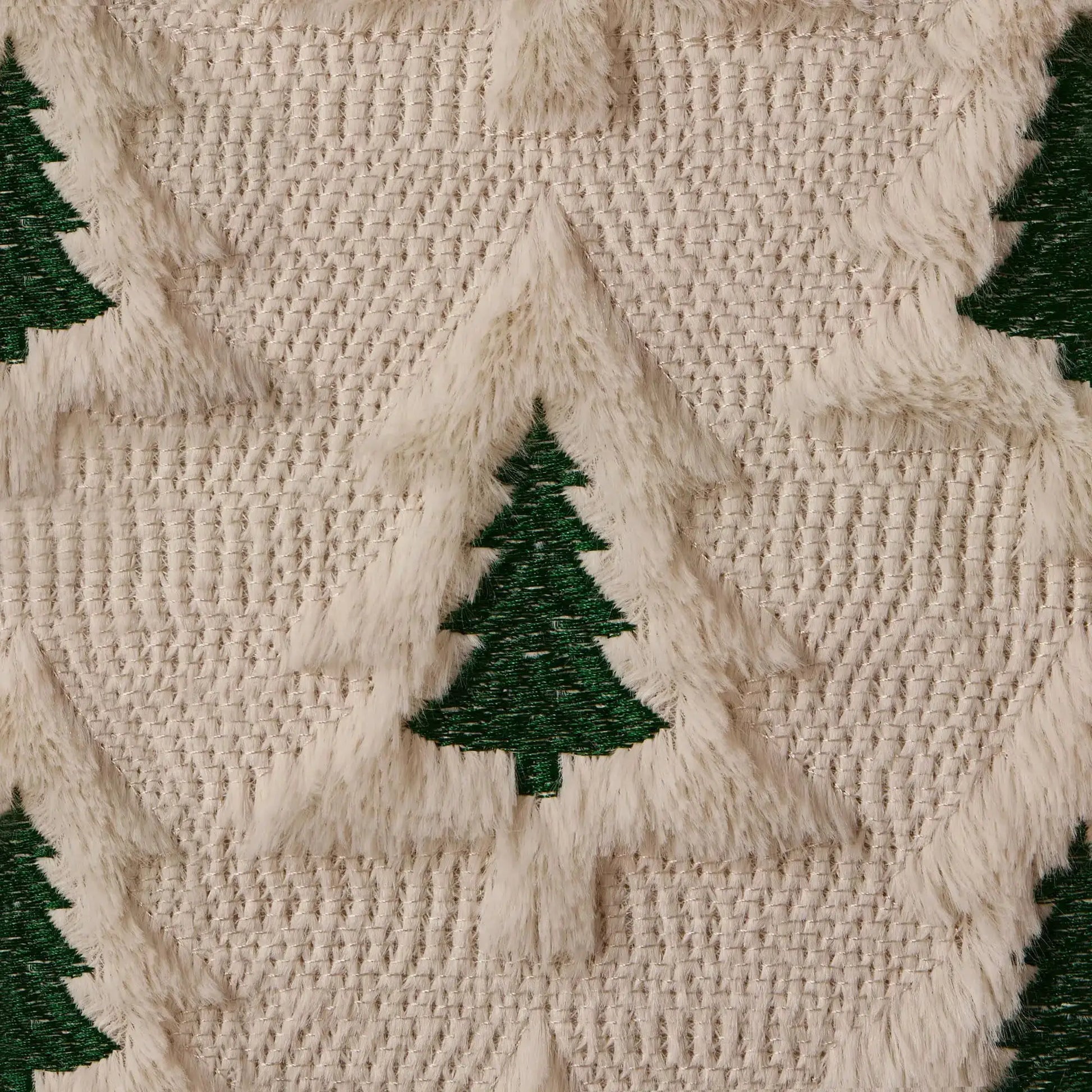 Green Christmas Tree Throw Pillow Cover 18x18 in faux fur with cream textured background