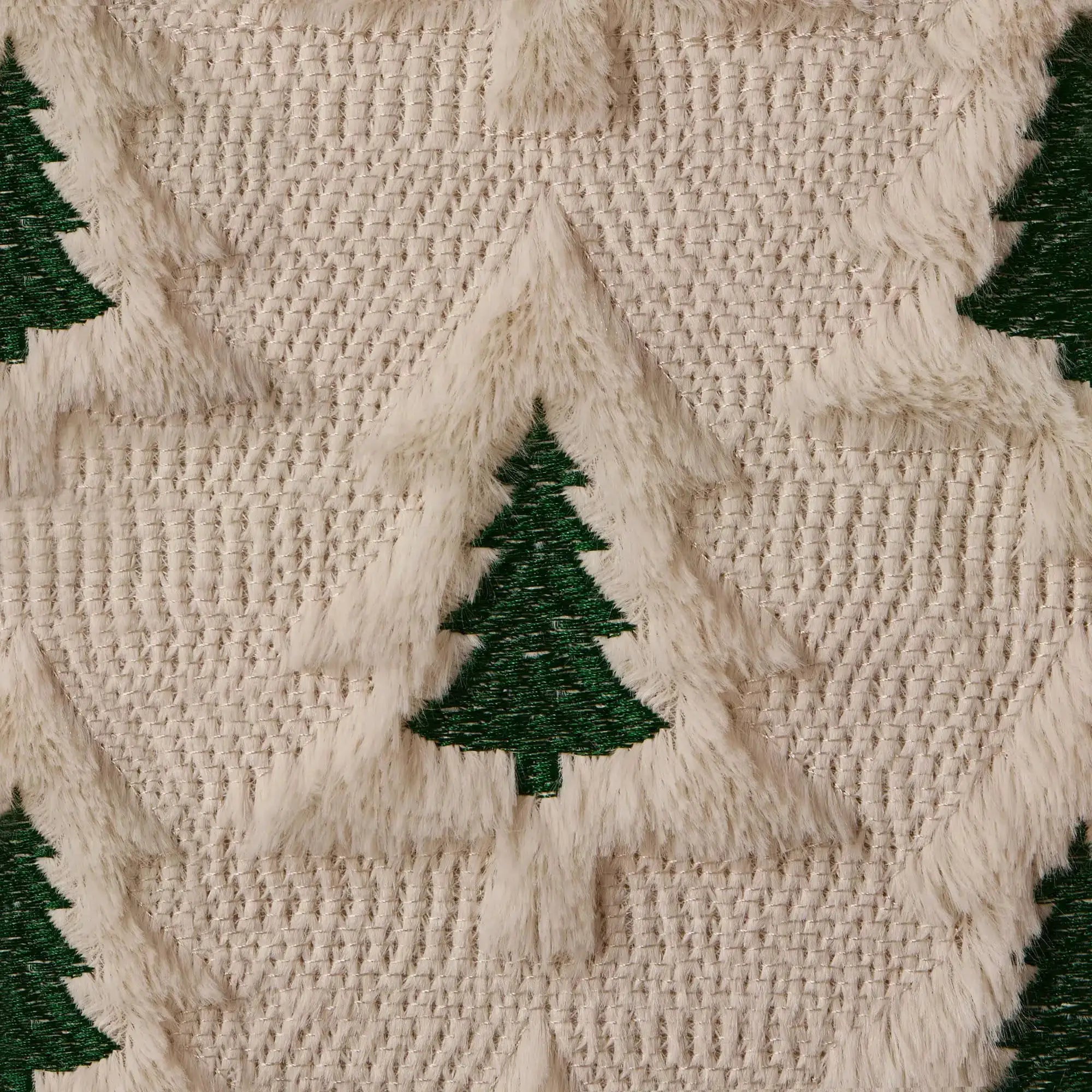 Green Christmas Tree Throw Pillow Cover 18x18 in faux fur with cream textured background