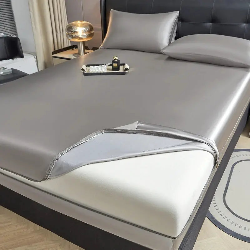 Mattress encasement by Simples Market, 6-sided zipper, full-size cooling satin protector with deep pocket.