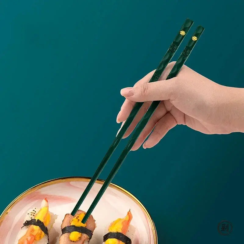 5 Pcs Reusable Alloy Chopsticks Non Slip Bamboo Inspired Sushi Noodles Dishwasher Safe Food Grade Set