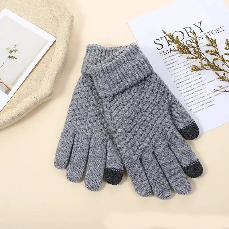 Unisex Warm Winter Touchscreen Gloves Full Finger Knit Mittens For Outdoor Cycling And Driving
