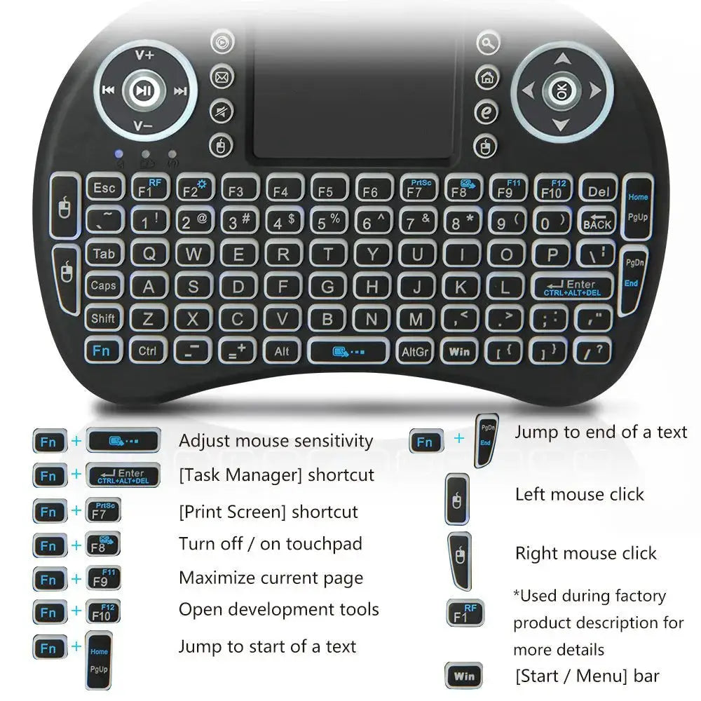 Backlit Mini Wireless Keyboard With Touchpad N RGB For PC TV Box Multi Language Spanish French Azerty Russian Portuguese