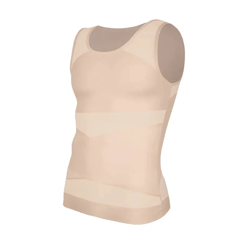 Men's shapewear tank top nude cross-mesh sleeveless vest, 3XL compression undershirt for tummy control