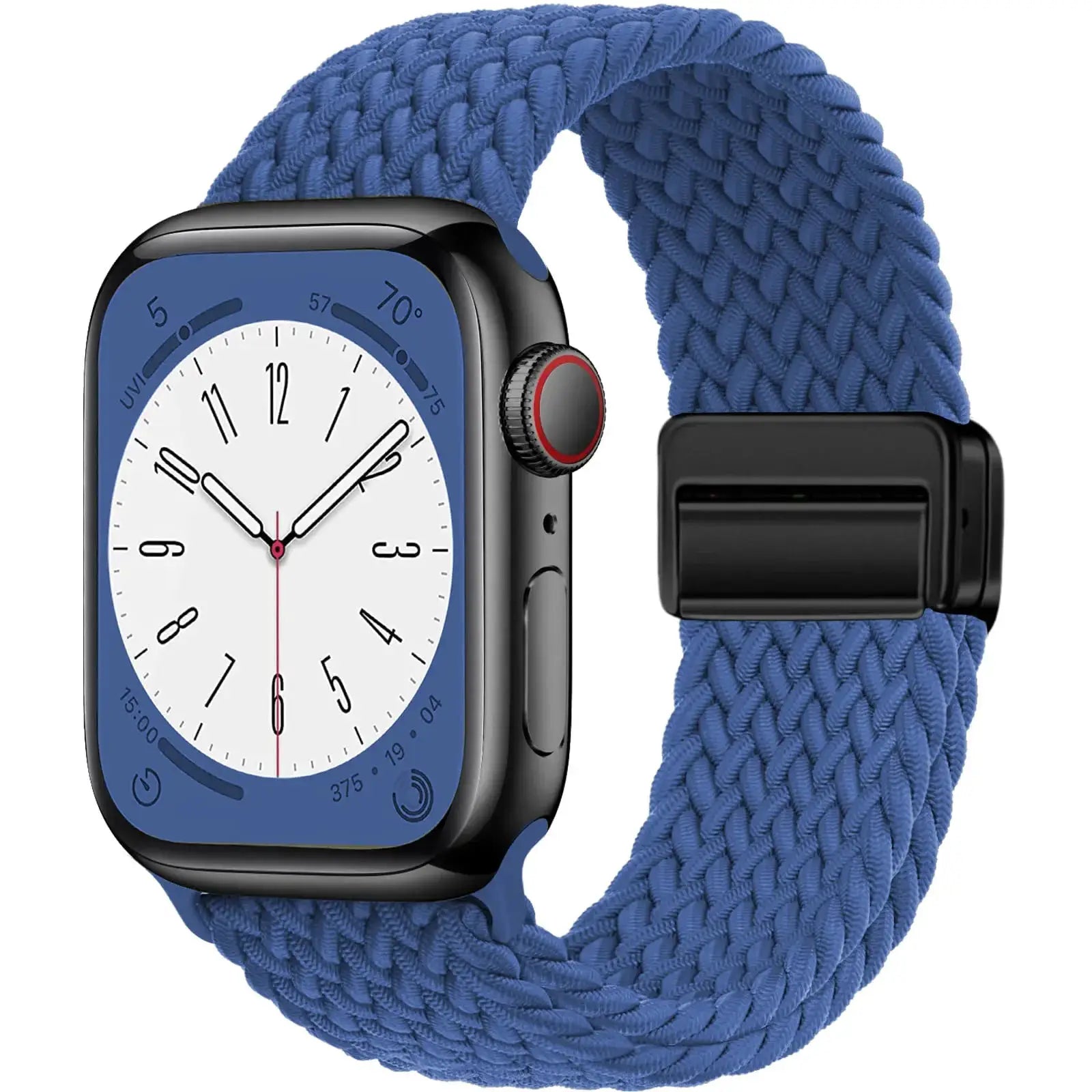 Braided blue Apple Watch strap with magnetic buckle for 38–49mm iWatch models