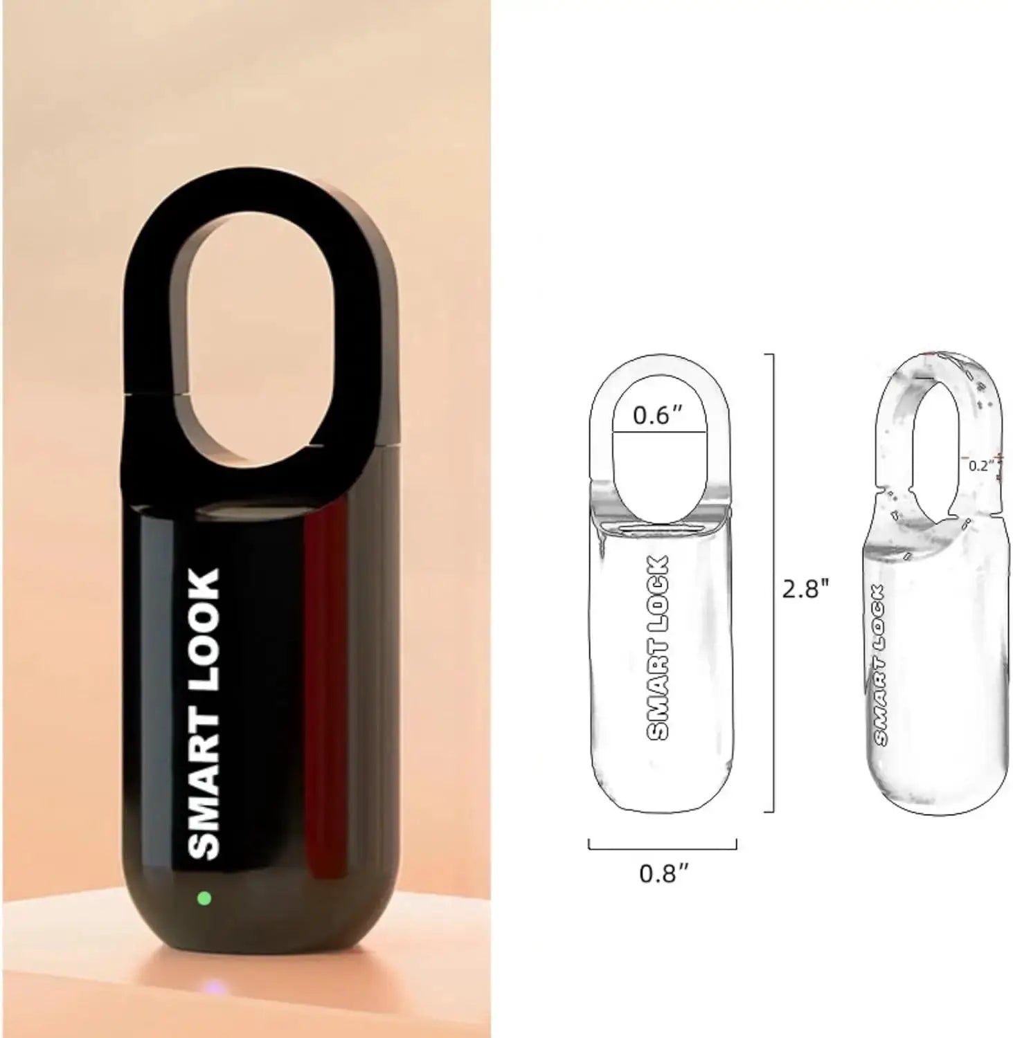 Simples Market mini smart fingerprint locker padlock, black rechargeable biometric lock with U‑shackle.