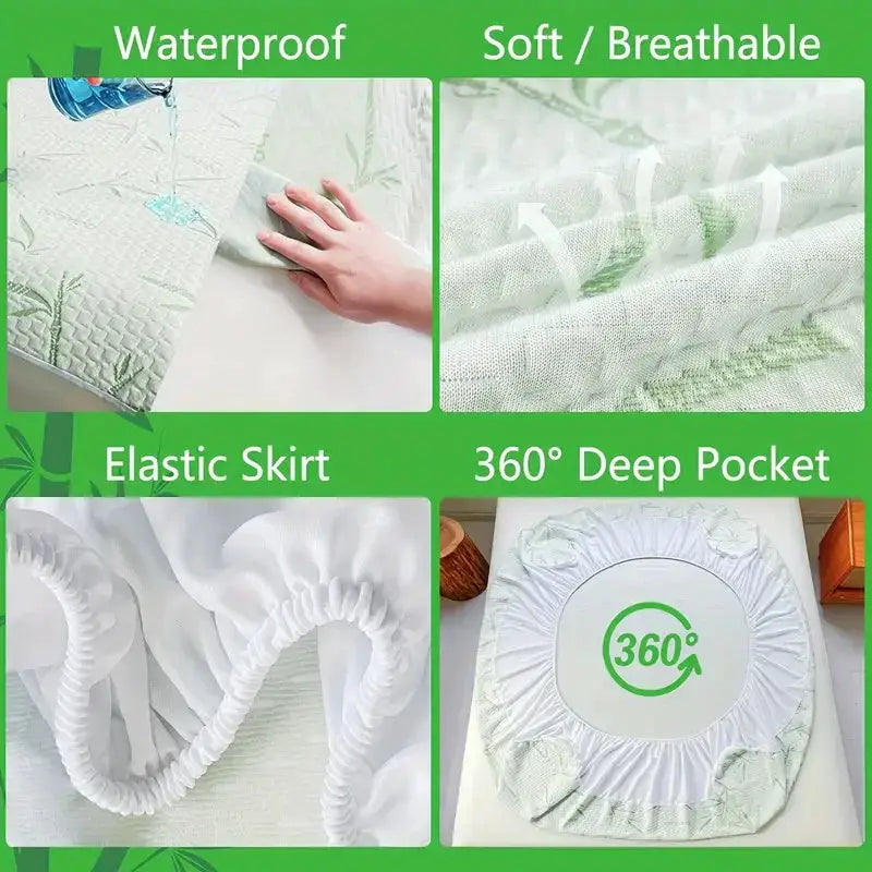 1pc Waterproof Bamboo Mattress Cover by Simples Market; cooling, breathable fitted sheet with 6-14in pocket