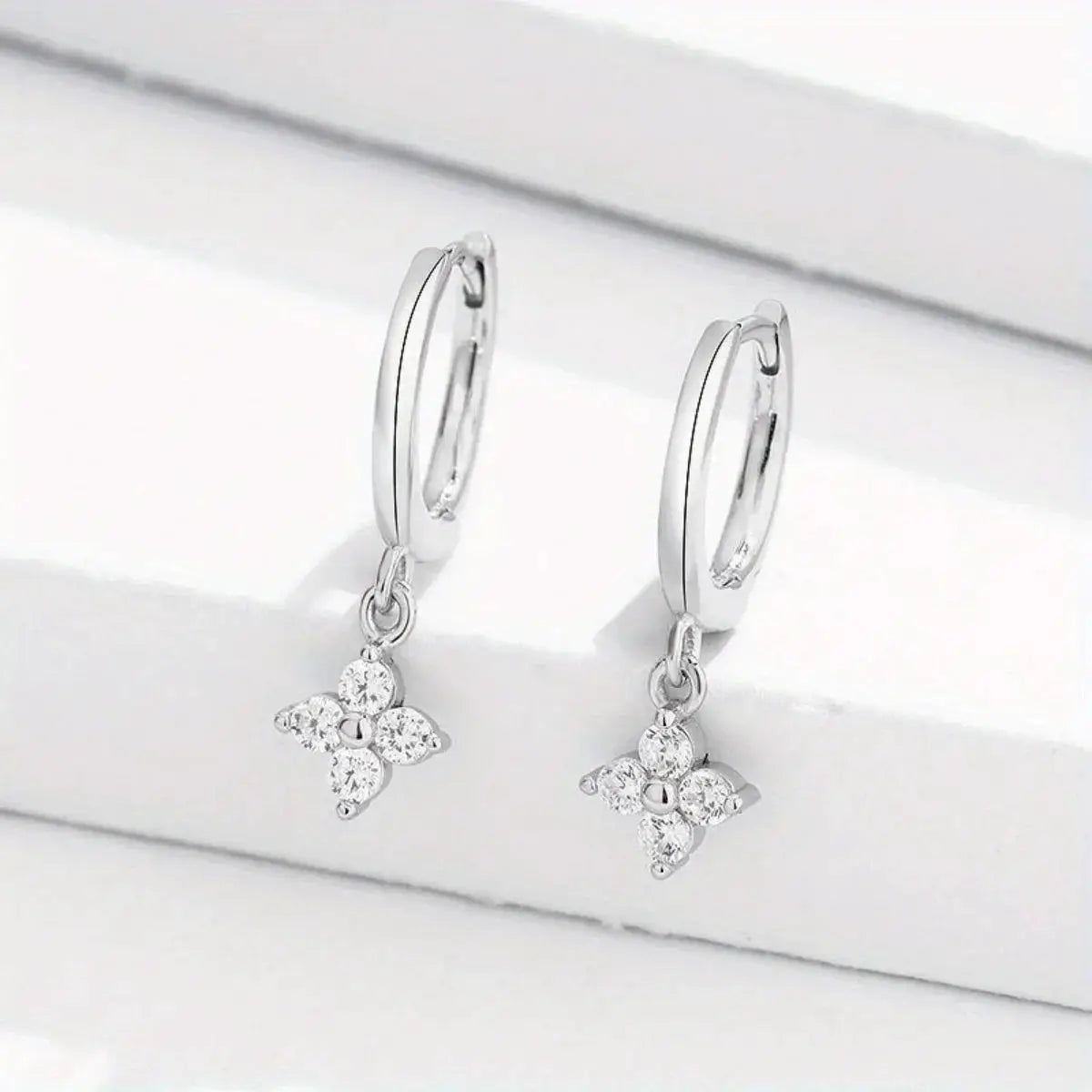 Zircon Flower Pendant Hoop Earrings For Women Stainless Steel Huggies Cartilage Piercing Jewelry