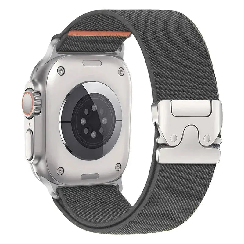 Braided elastic nylon Apple Watch Ultra 2 strap, dark gray with orange accent, Simples Market
