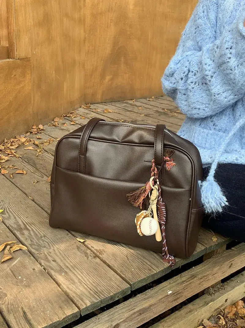 Korean Style Large Capacity Single Shoulder Women's Bag brown leather vintage tote by Simples Market