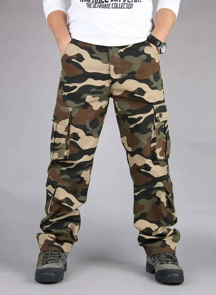 Men's tactical camouflage cargo pants with multiple pockets, cotton, Simples Market