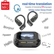 MINISO AI M98 wireless headphones pair with charging case, black with green accents