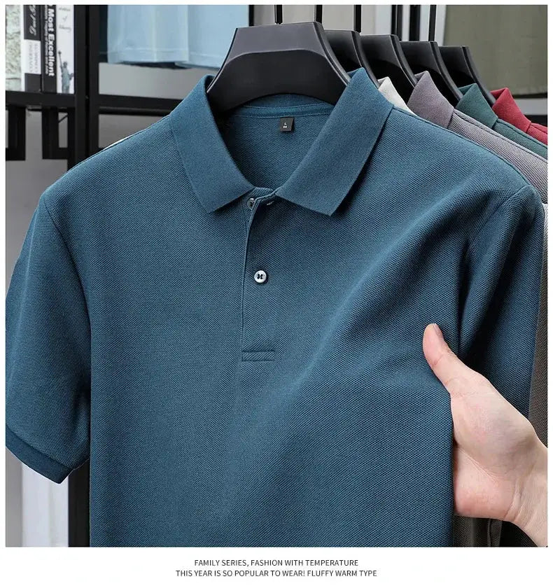 Men's 100% cotton polo shirt in teal, breathable with silk-like finish for golf and casual wear
