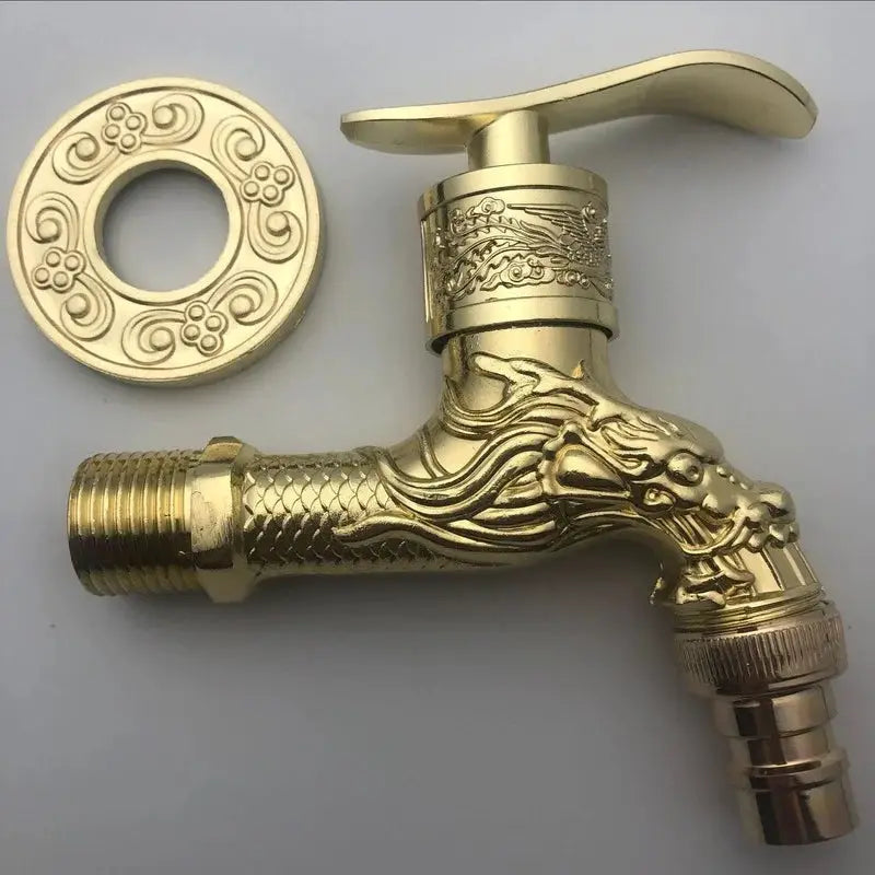 Outdoor faucet wall-mounted antique gold-tone zinc alloy with dragon carving, Simples Market