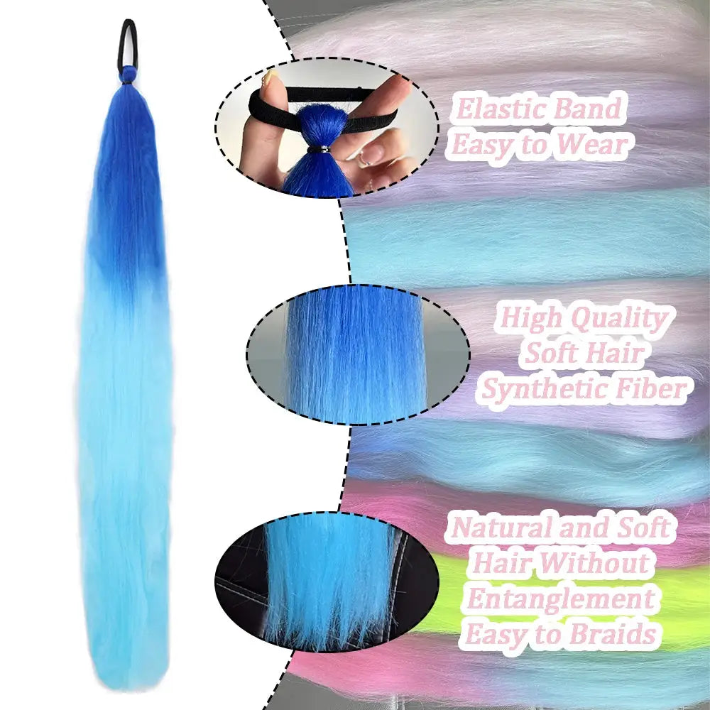Synthetic Straight Ponytail Extensions 2 Pack With Elastic Hair Tie Colorful Braiding Hair Accessories For Women