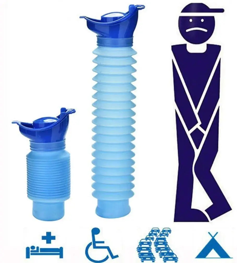 Simples Market blue collapsible portable urinal bottle set, two sizes (750ml and smaller) for travel and camping