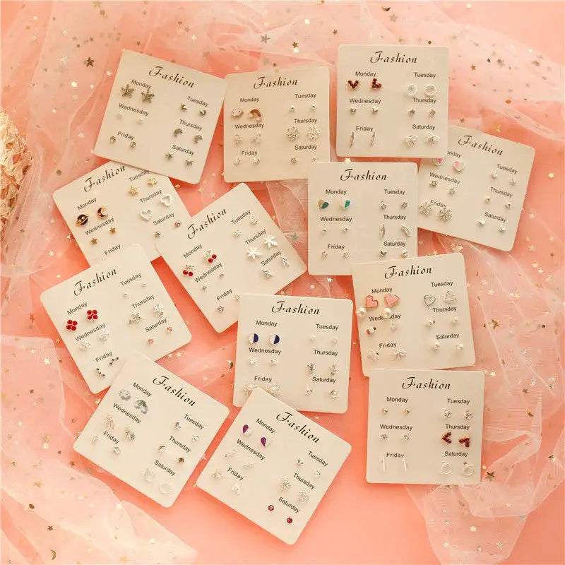 New S925 Silver Needle Stud Earrings Set For Women Girls Simple Cute Exquisite Mini Jewelry Gift Wholesale Direct Sales