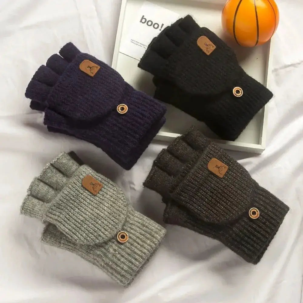 Knitted Fingerless Gloves Warm Winter Thickened Design Touch Screen Compatible For Men And Women