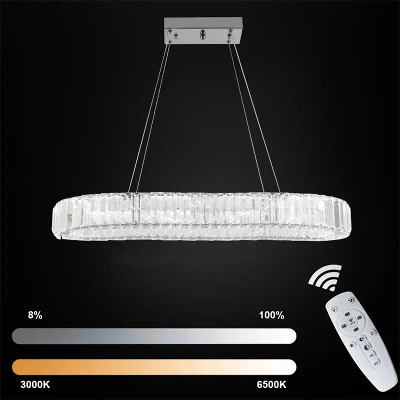 Simples Market crystal ring chandelier pendant lamp, chrome lustre finish with remote control