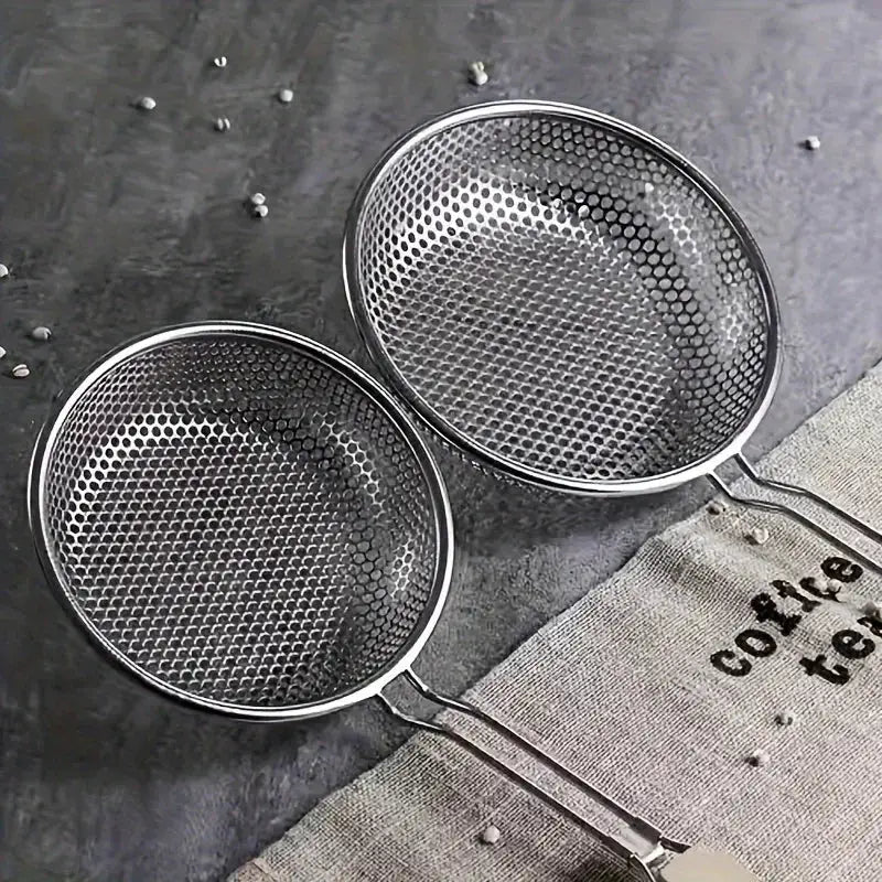 CulinaCraft Stainless Steel Colander With Wooden Handle Fine Mesh Strainer For Pasta Noodles Grease Filtration