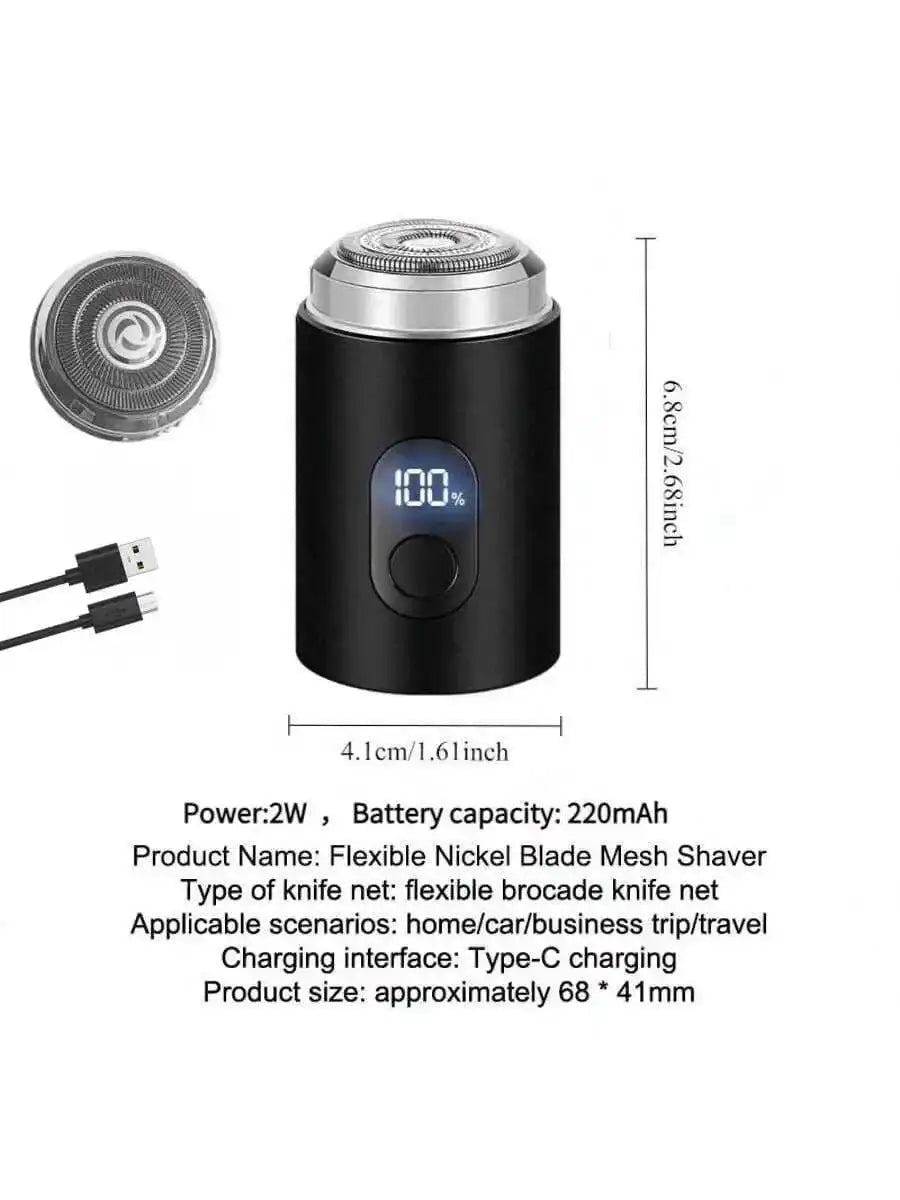 Simples Market cordless rechargeable foil shaver with digital display, black compact travel size, detachable head.