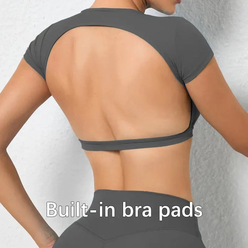 Hearuisavy Sports Shirts Breathable Backless Yoga Top For Women With Nylon Spandex Comfort For Workout And Fitness