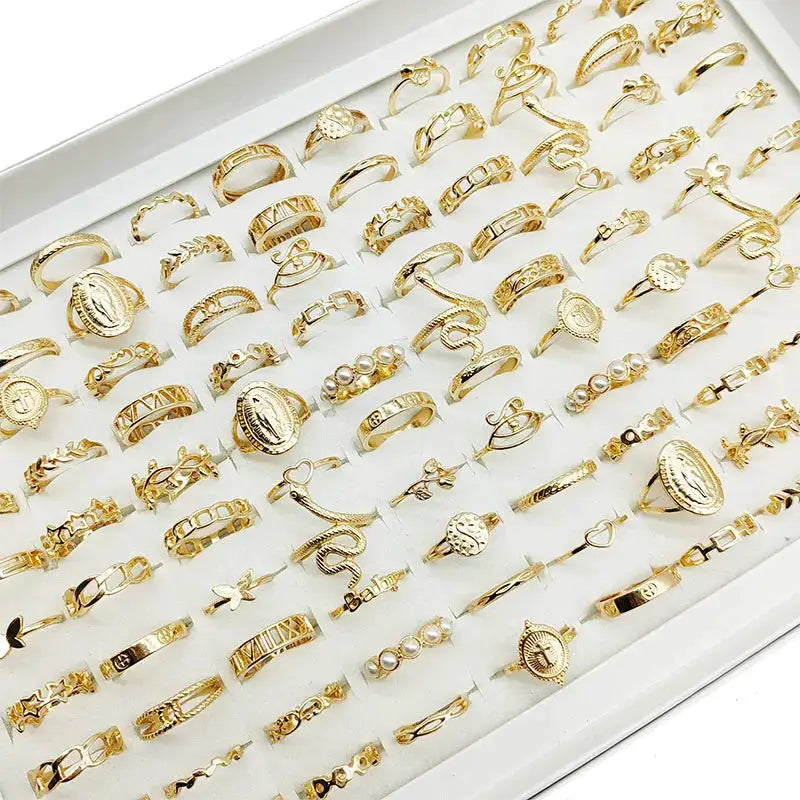 30 Piece Gold Tone Finger Ring Set For Women And Girls Love Snake Animal Butterfly Cutout Star Pearl Thin Joint Jewelry