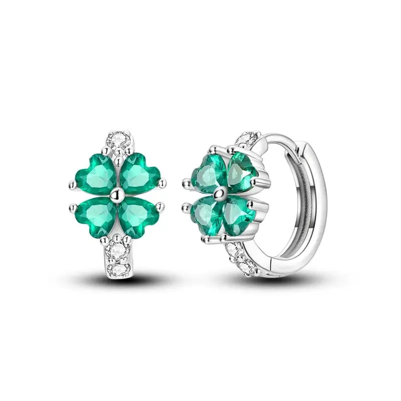 New 925 Sterling Silver Sparkling Zircon Four Leaf Clover Drop Earrings For Women Wedding Engagement Gift
