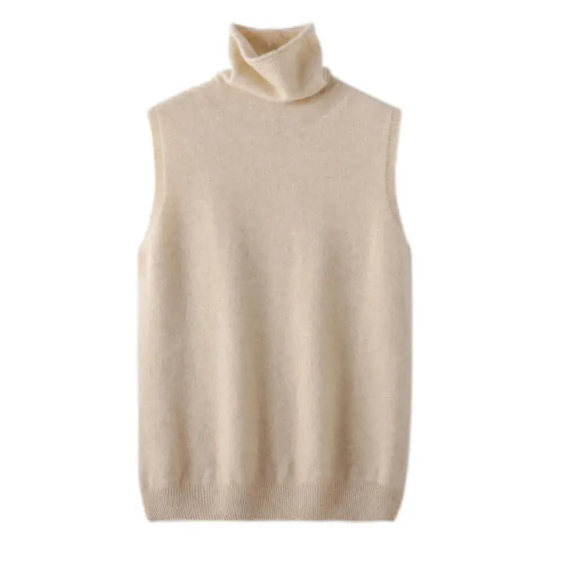 Women 100 Percent Merino Wool Sleeveless Turtleneck Vest Waistcoat Knitwear For Spring Autumn Winter Layering Fashion Tops