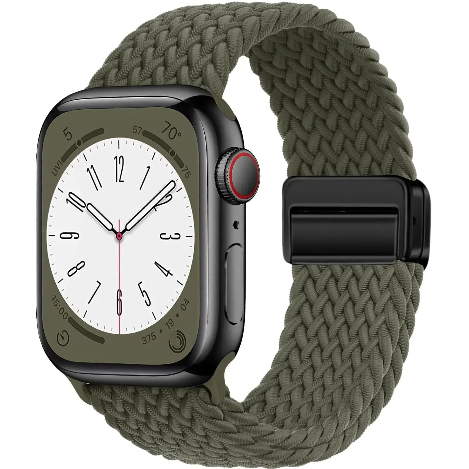 Simples Market braided Apple Watch strap in olive green with magnetic buckle
