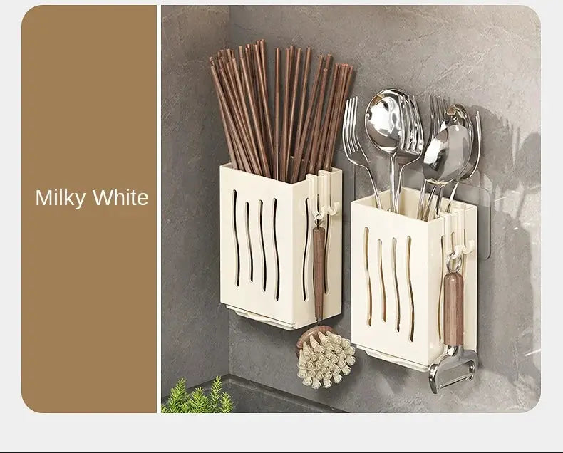 Simples Market milky white wall-mounted chopstick storage box and utensil organizer, 2-piece set