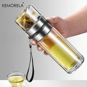 KEMORELA Leakproof Glass Tea Infuser Bottle With Double Wall Insulation And Water Separation Compartment 350ml 450ml 500ml