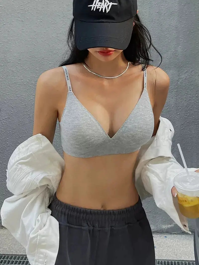 FINETOO Women Wireless Bralette in gray with deep V padded cups, size S-XL