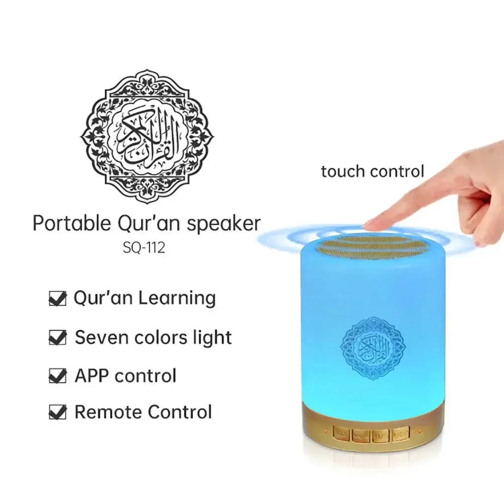 Portable Qur’an speaker SQ-112 by Simples Market, blue ambient LED light, touch control