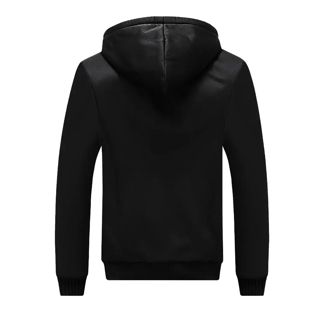 Men's hooded fleece jacket, black, thick winter coat by Simples Market